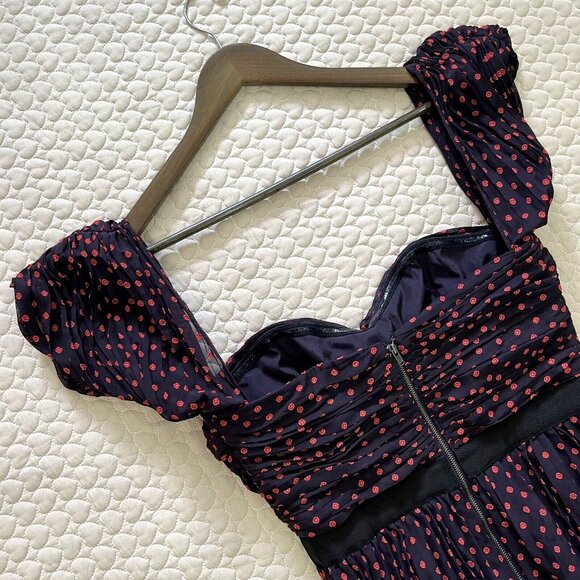 NWOT Self Portrait Plumetis Black & Red Polka Dot Mini Dress US 6 - Picture 12 of 16